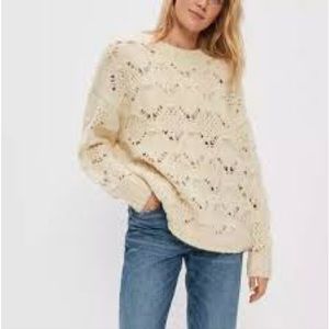 AMERICAN EAGLE Cream Oversized Wool Blend Pointelle Sweater Size XL